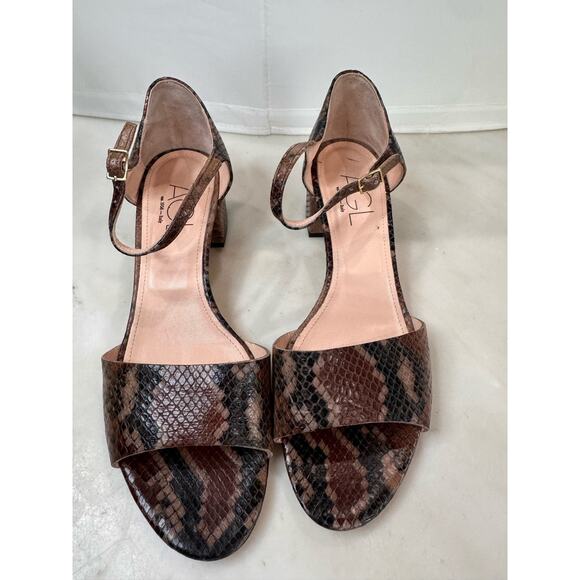 AGL Snake Embossed Block Heel Sandal - Brown Snake Print size 39.5/ US 9 - Picture 2 of 9